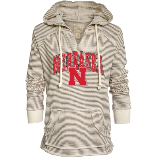 Picture of Nebraska Blue 84® Ladies Striped French Terry V-Neck Hoodie