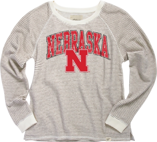 Picture of Nebraska Blue 84® Ladies Striped French Terry Crew